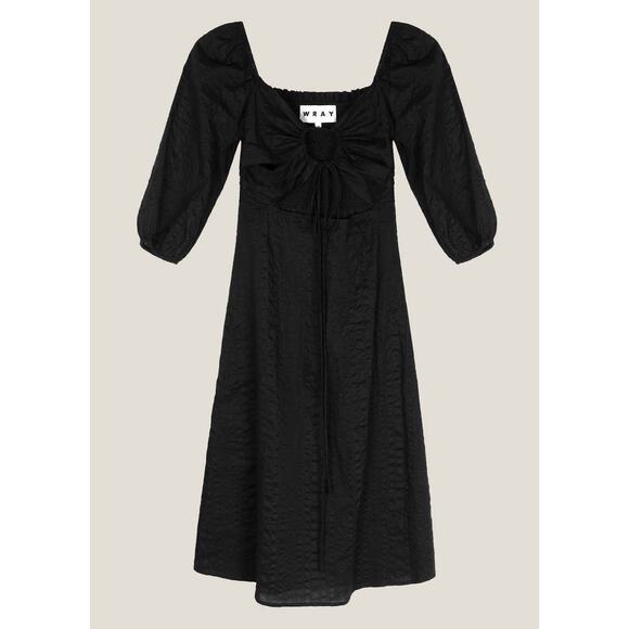 NWOT WRAY NYC Jules Midi Dress Black Cutout Cinch Tie Ethical Textured Cotton L - Picture 8 of 12